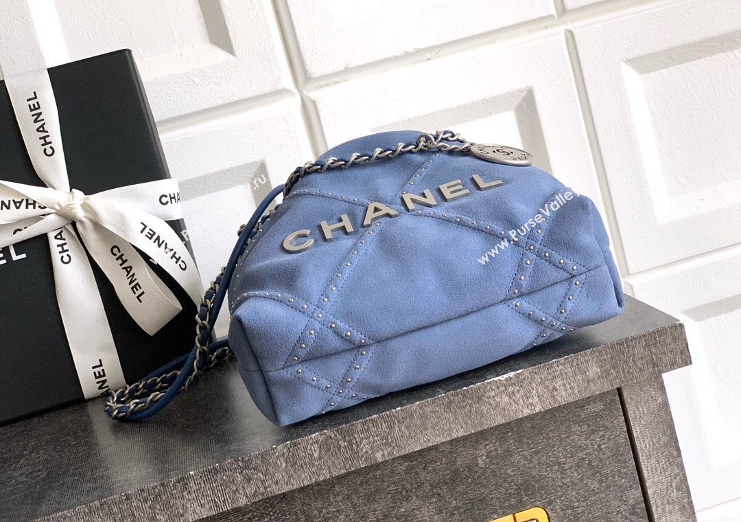 Chanel Suede Mini Shopping Bag with Studs AS3980 Blue 2025 0812 (yezi-250812128)
