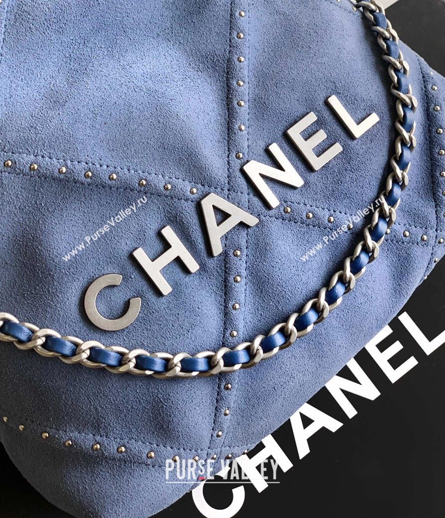 Chanel Suede Mini Shopping Bag with Studs AS3980 Blue 2025 0812 (yezi-250812128)