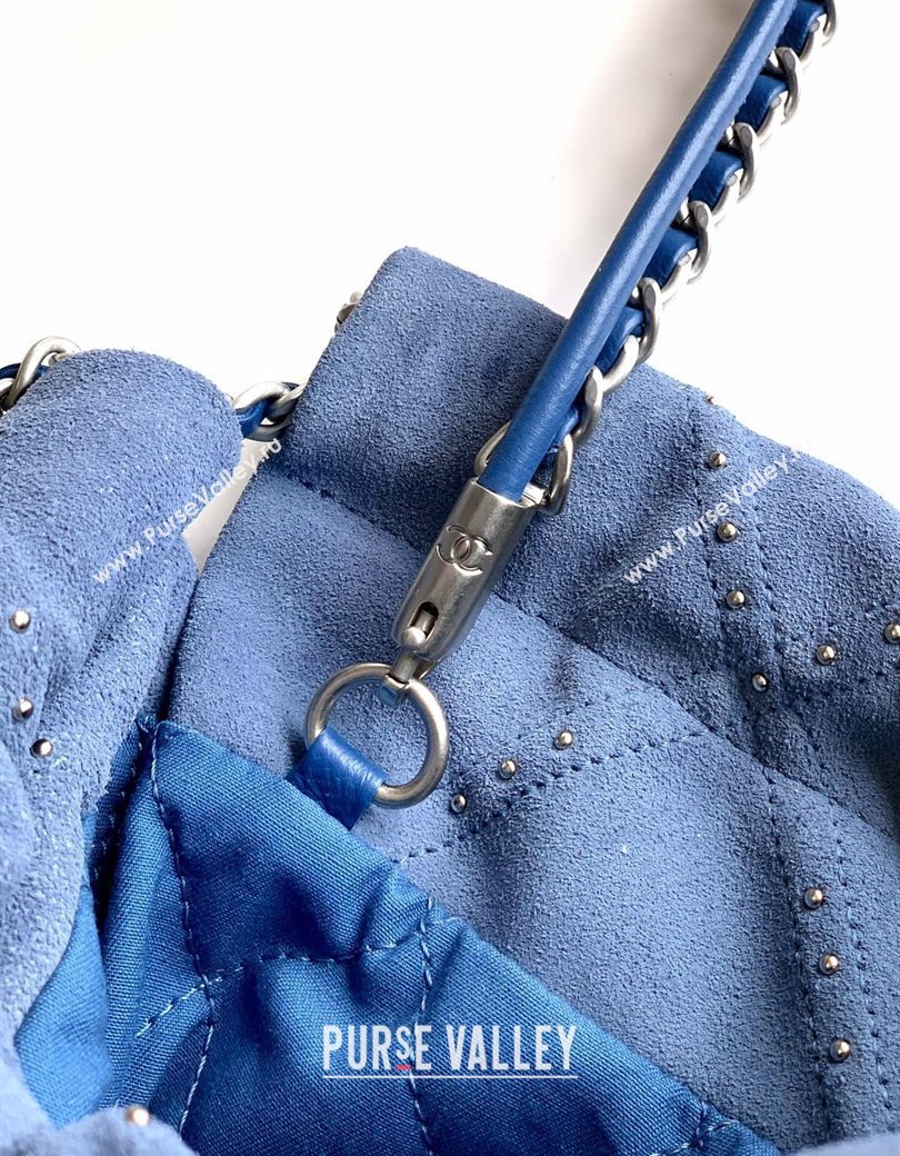 Chanel Suede Mini Shopping Bag with Studs AS3980 Blue 2025 0812 (yezi-250812128)