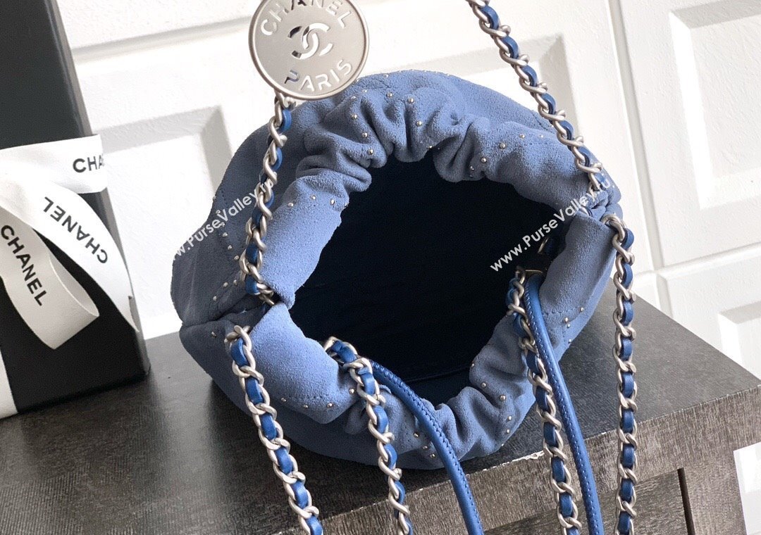 Chanel Suede Mini Shopping Bag with Studs AS3980 Blue 2025 0812 (yezi-250812128)