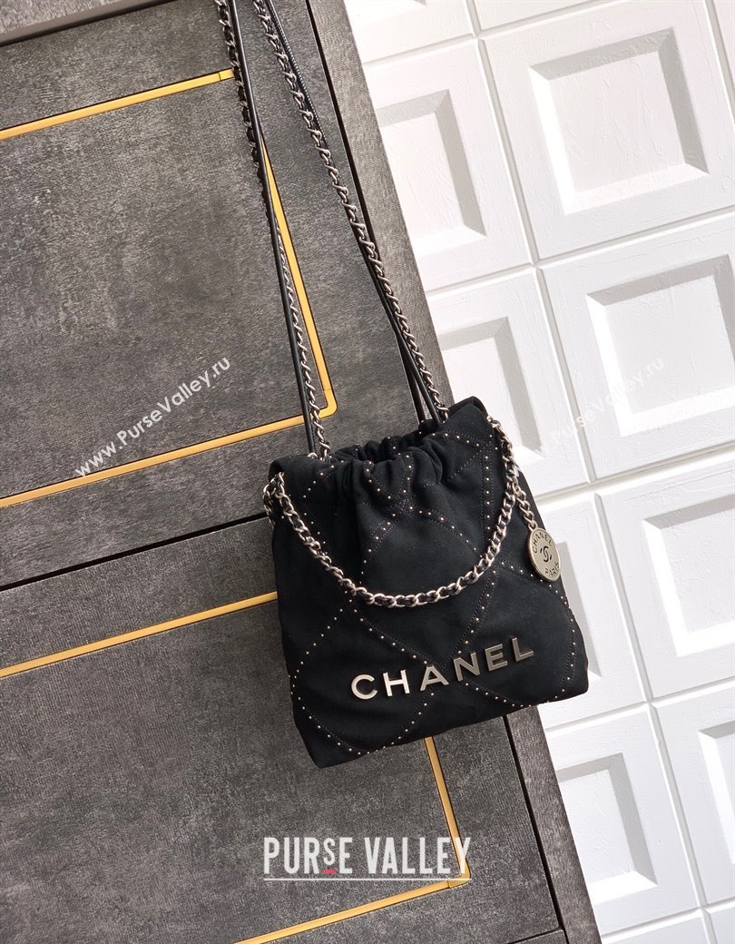 Chanel Suede Mini Shopping Bag with Studs AS3980 Black 2025 0812 (yezi-250812129)
