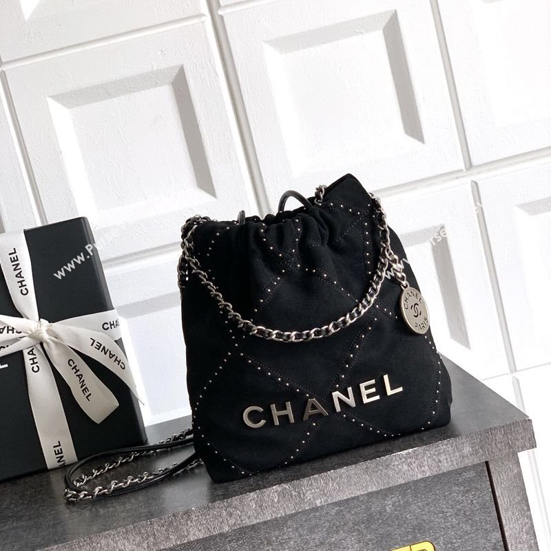 Chanel Suede Mini Shopping Bag with Studs AS3980 Black 2025 0812 (yezi-250812129)