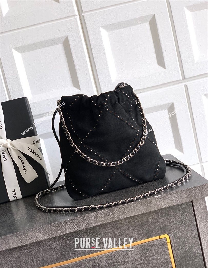 Chanel Suede Mini Shopping Bag with Studs AS3980 Black 2025 0812 (yezi-250812129)