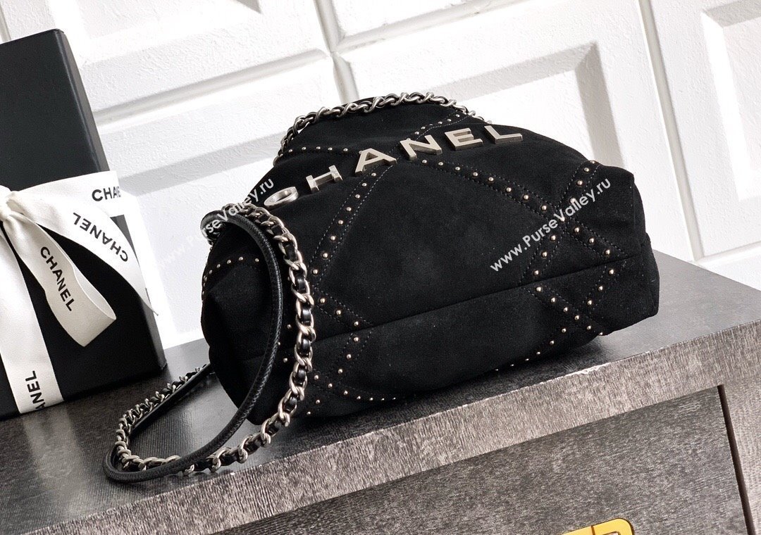 Chanel Suede Mini Shopping Bag with Studs AS3980 Black 2025 0812 (yezi-250812129)