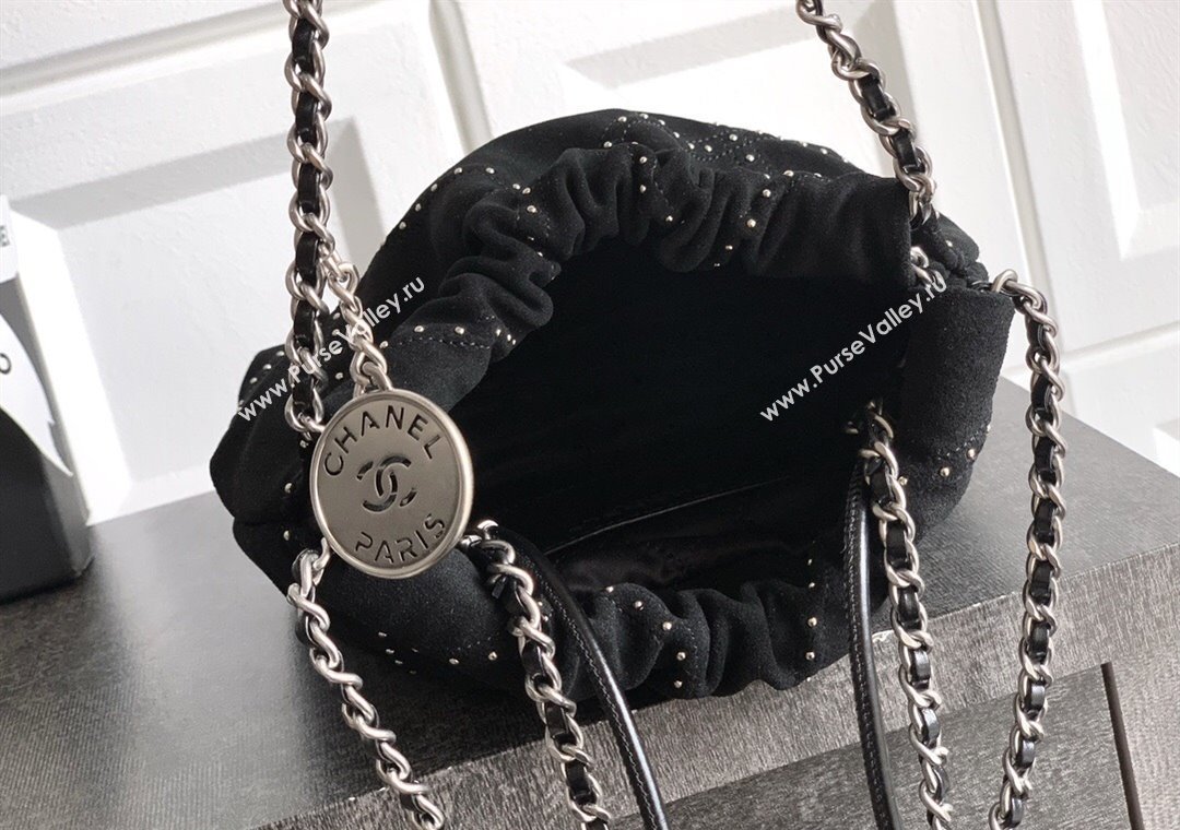 Chanel Suede Mini Shopping Bag with Studs AS3980 Black 2025 0812 (yezi-250812129)
