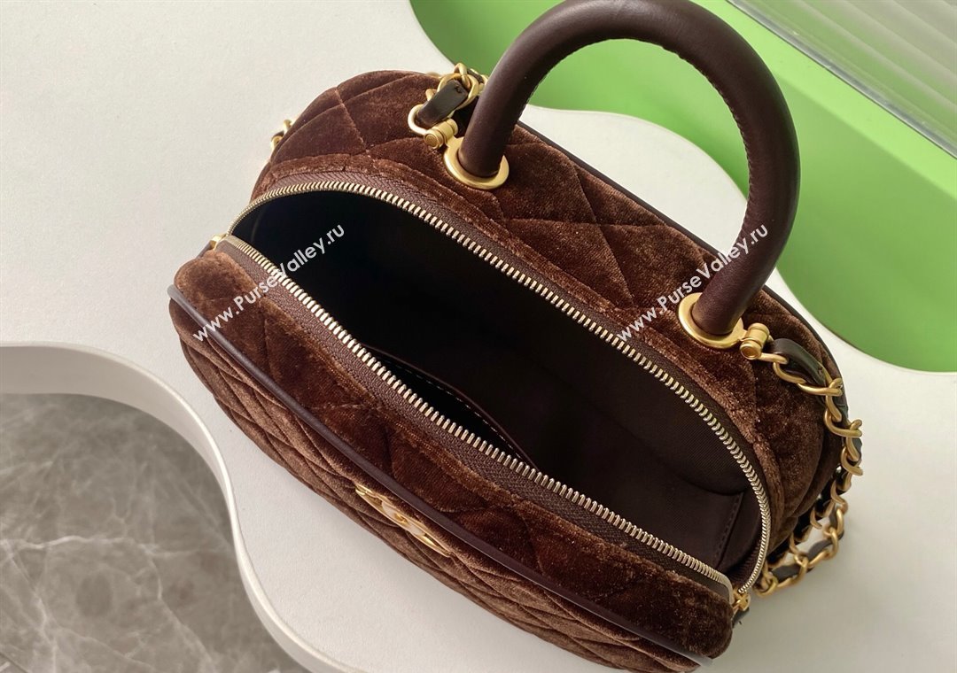 Chanel Velvet Mini Bowling Bag AS5572 Brown 2025 (yezi-250812132)