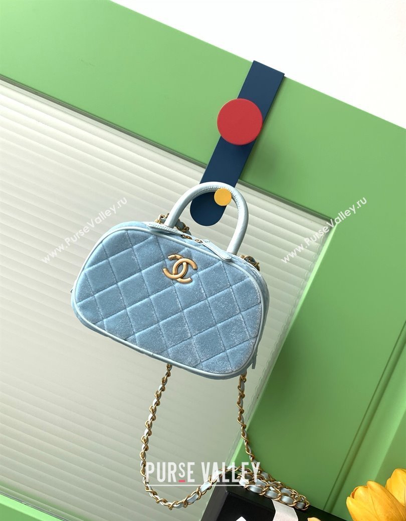 Chanel Velvet Mini Bowling Bag AS5572 Light Blue 2025 (yezi-250812133)
