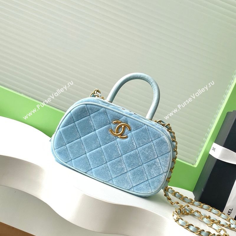 Chanel Velvet Mini Bowling Bag AS5572 Light Blue 2025 (yezi-250812133)