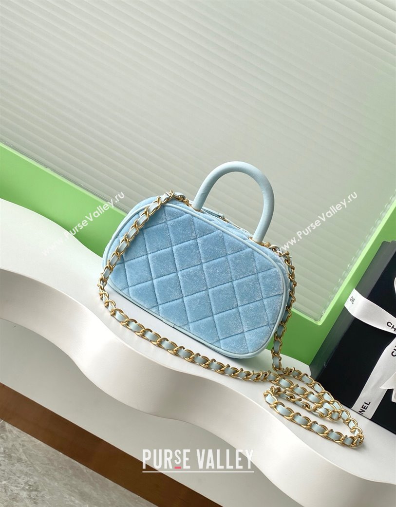 Chanel Velvet Mini Bowling Bag AS5572 Light Blue 2025 (yezi-250812133)