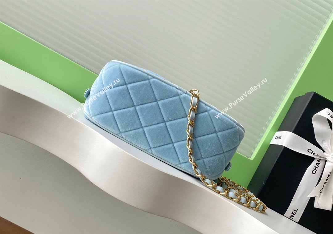 Chanel Velvet Mini Bowling Bag AS5572 Light Blue 2025 (yezi-250812133)