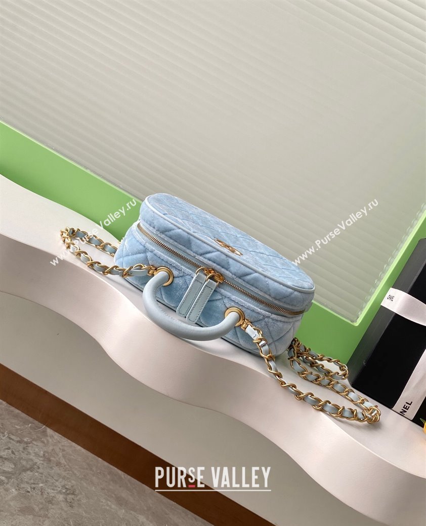 Chanel Velvet Mini Bowling Bag AS5572 Light Blue 2025 (yezi-250812133)