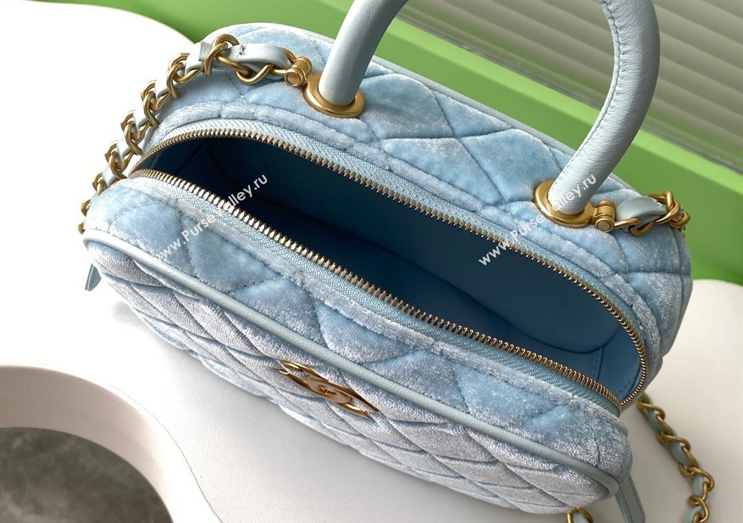 Chanel Velvet Mini Bowling Bag AS5572 Light Blue 2025 (yezi-250812133)