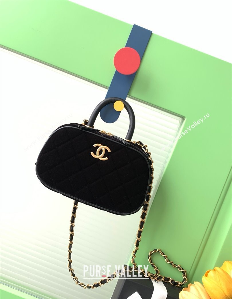 Chanel Velvet Mini Bowling Bag AS5572 Black 2025 (yezi-250812134)