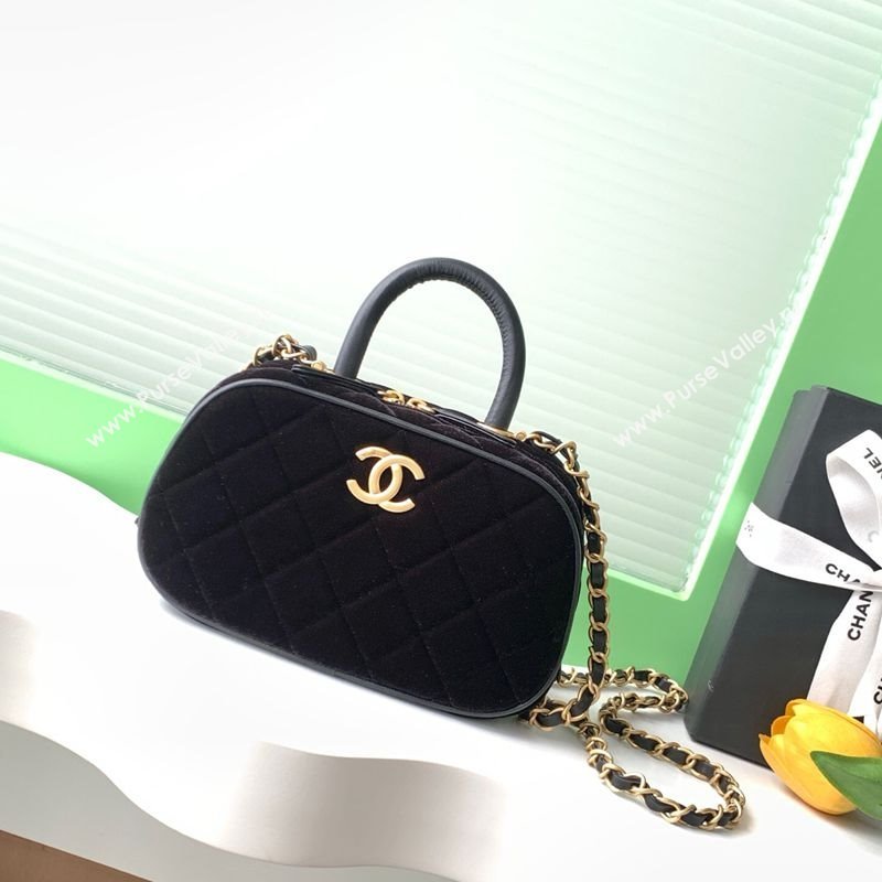 Chanel Velvet Mini Bowling Bag AS5572 Black 2025 (yezi-250812134)