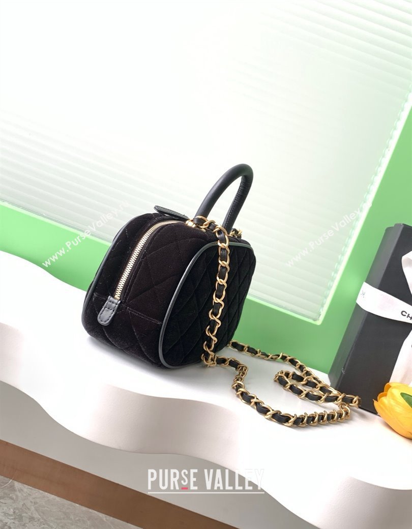 Chanel Velvet Mini Bowling Bag AS5572 Black 2025 (yezi-250812134)