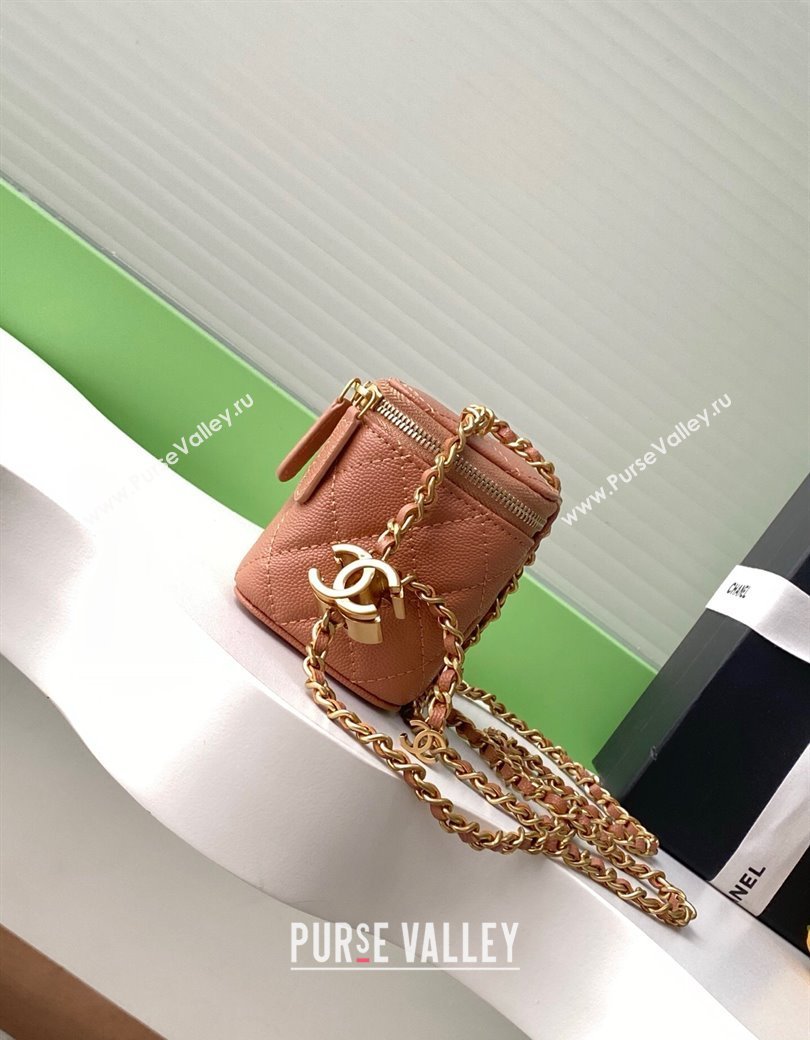 Chanel Grainy Calfskin Small Vanity with CC Chain Brown 2025 AP3941 (yezi-250812103)