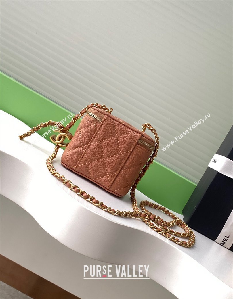 Chanel Grainy Calfskin Small Vanity with CC Chain Brown 2025 AP3941 (yezi-250812103)