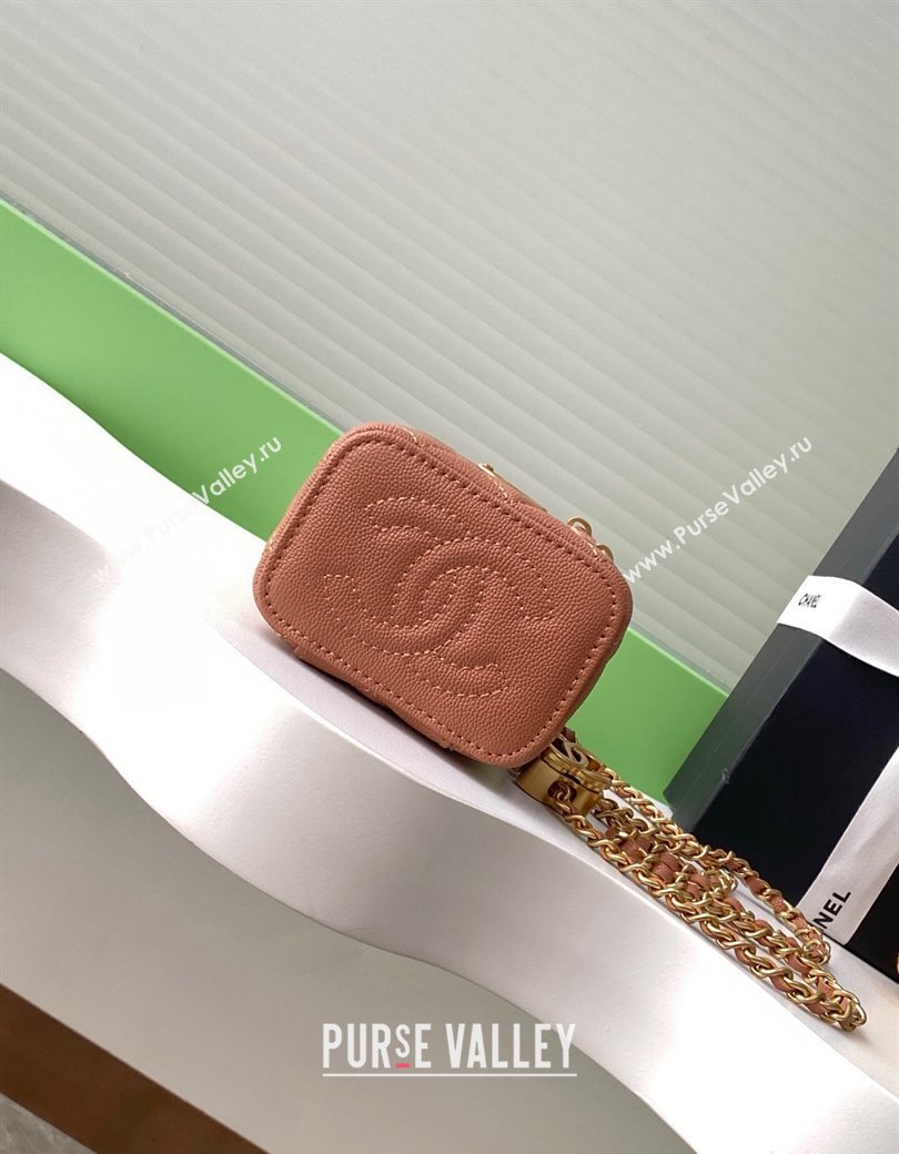 Chanel Grainy Calfskin Small Vanity with CC Chain Brown 2025 AP3941 (yezi-250812103)