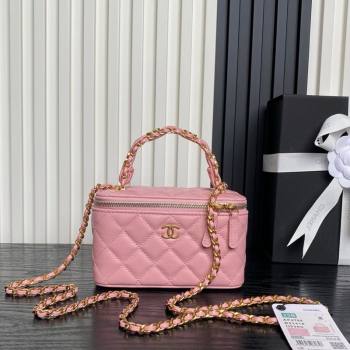 Chanel Grained Calfskin Vanity Case with Top Handle Light Pink 2025 AP4799 (yezi-250813002)