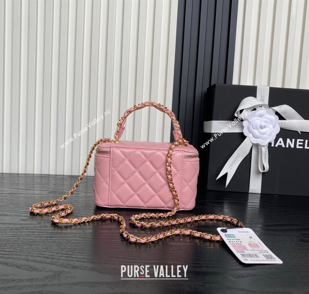 Chanel Grained Calfskin Vanity Case with Top Handle Light Pink 2025 AP4799 (yezi-250813002)