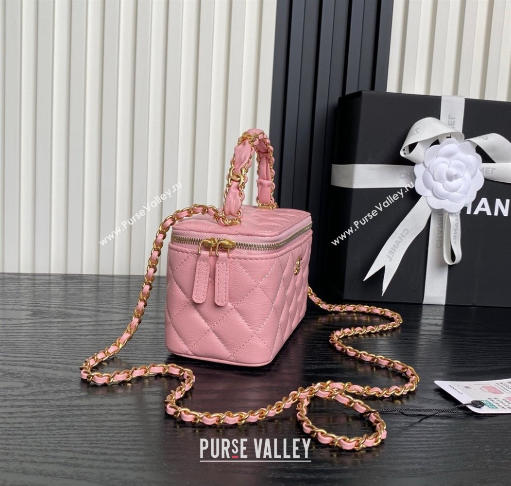 Chanel Grained Calfskin Vanity Case with Top Handle Light Pink 2025 AP4799 (yezi-250813002)