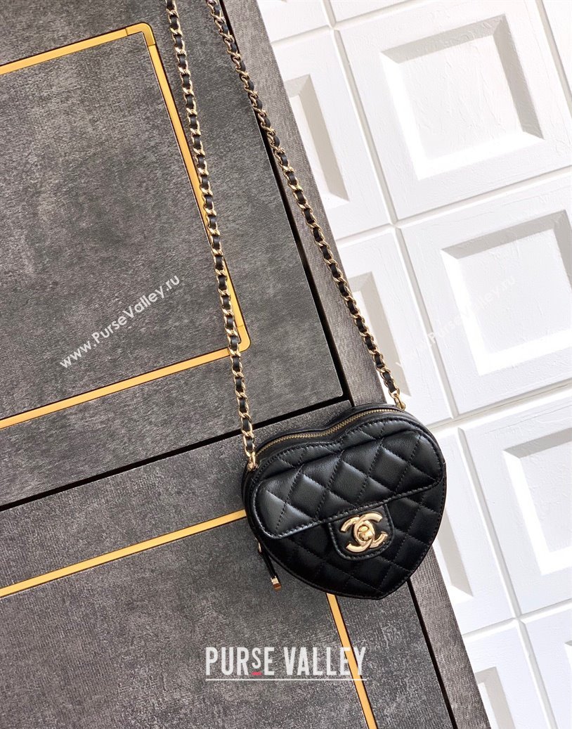 Chanel Lambskin Heart Clutch with Chain Black 2025 AP2784 (yezi-250813015)