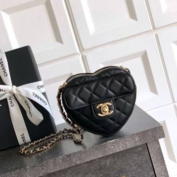 Chanel Lambskin Heart Clutch with Chain Black 2025 AP2784 (yezi-250813015)