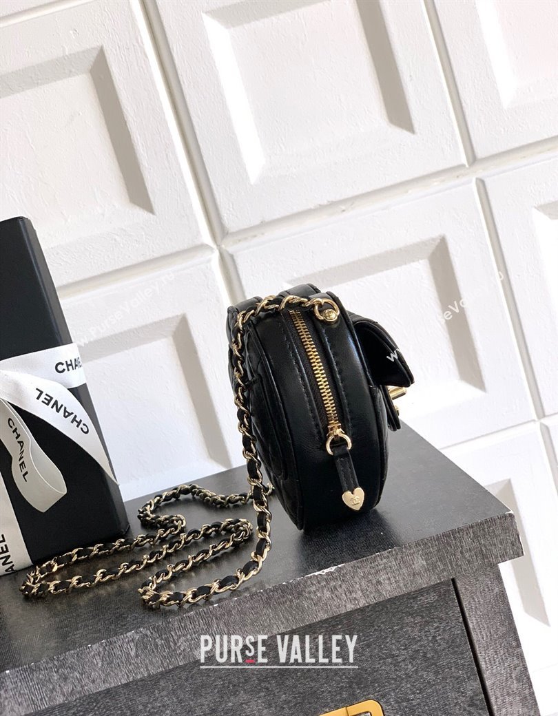 Chanel Lambskin Heart Clutch with Chain Black 2025 AP2784 (yezi-250813015)