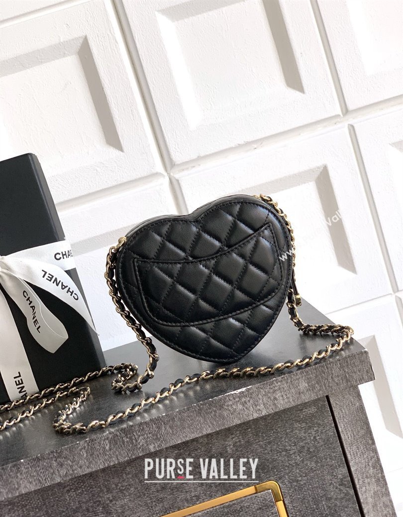 Chanel Lambskin Heart Clutch with Chain Black 2025 AP2784 (yezi-250813015)