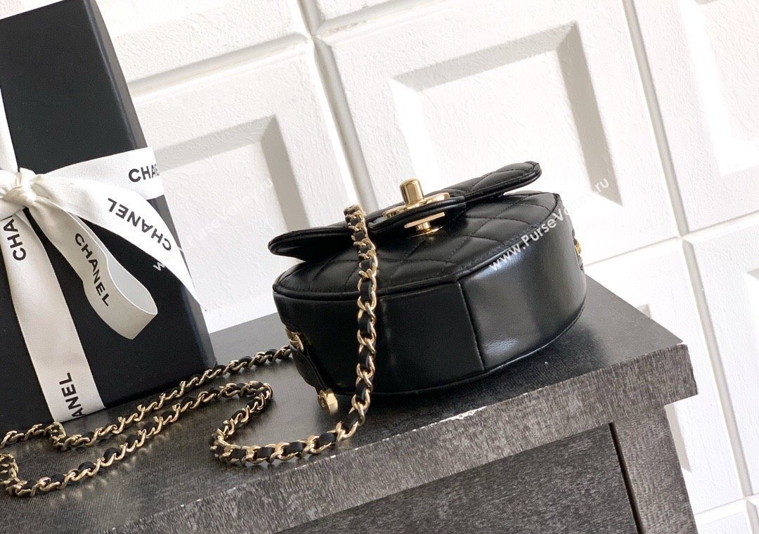 Chanel Lambskin Heart Clutch with Chain Black 2025 AP2784 (yezi-250813015)