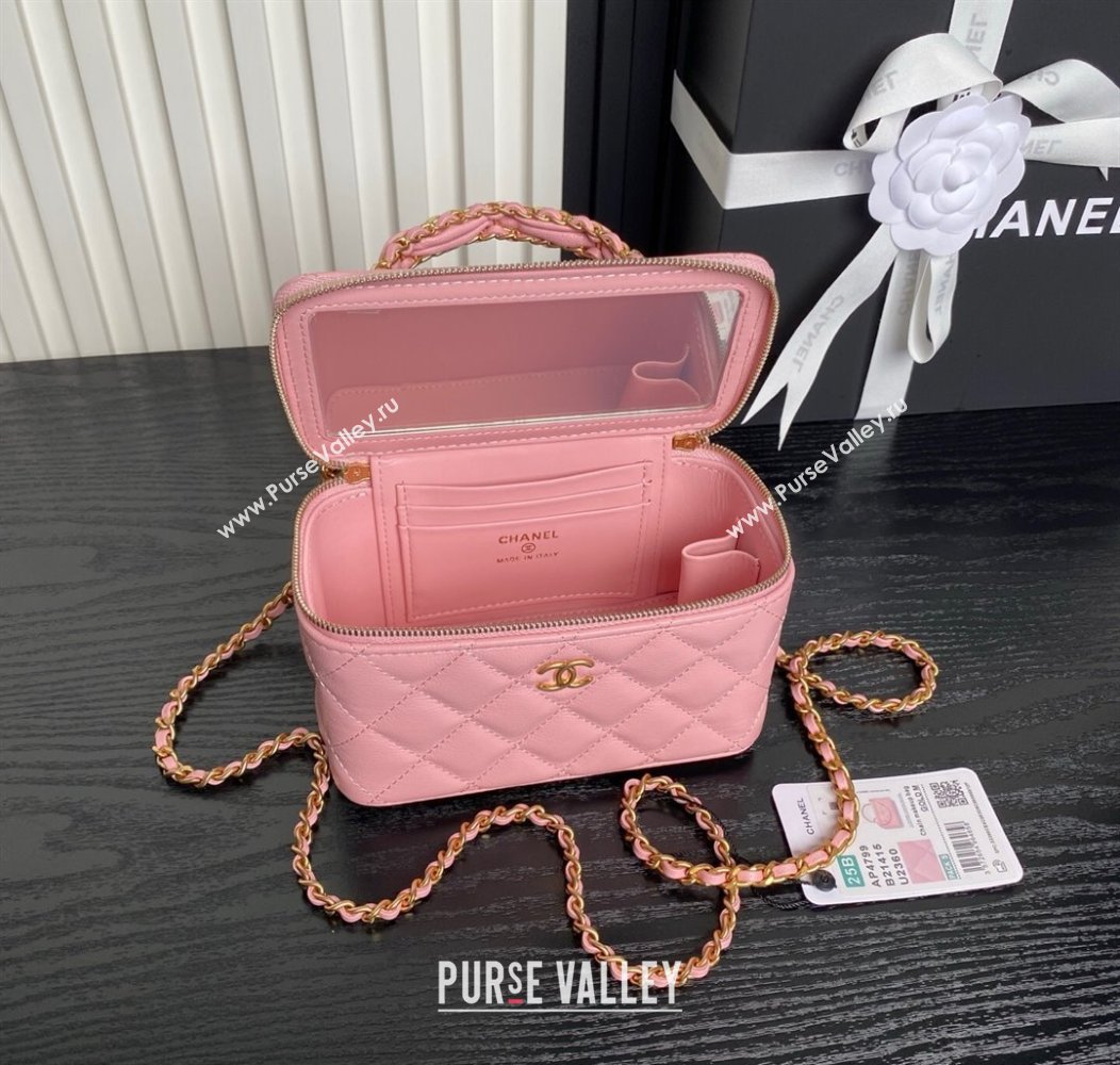 Chanel Grained Calfskin Vanity Case with Top Handle Light Pink 2025 AP4799 (yezi-250813002)
