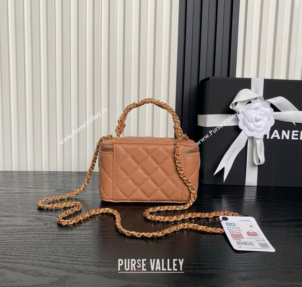 Chanel Grained Calfskin Vanity Case with Top Handle Brown 2025 AP4799 (yezi-250813003)