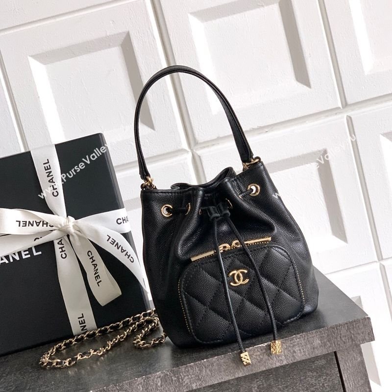 Chanel Grained Calfskin Mini Bucket Bag Black 2025 CH081301 (yezi-250813021)