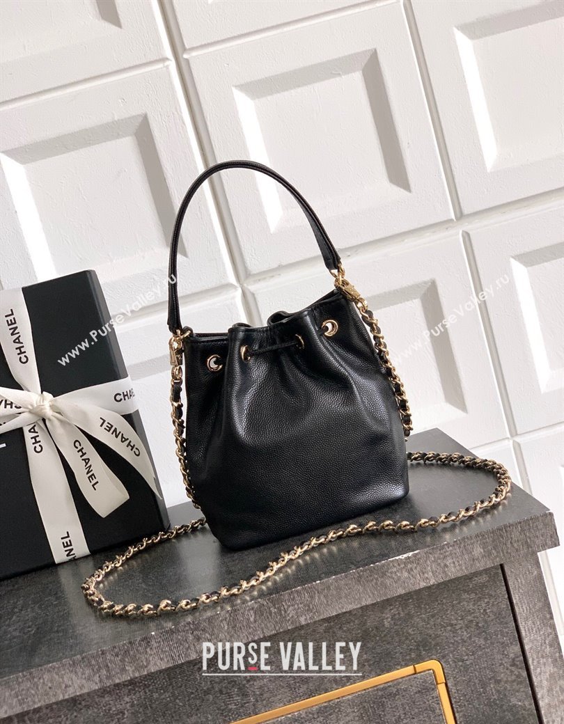 Chanel Grained Calfskin Mini Bucket Bag Black 2025 CH081301 (yezi-250813021)