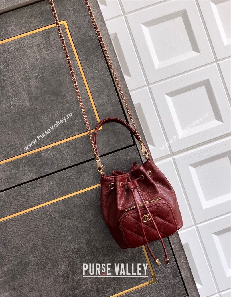 Chanel Grained Calfskin Mini Bucket Bag Burgundy 2025 CH081301 (yezi-250813022)