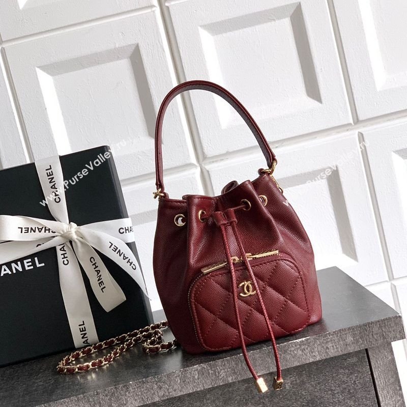 Chanel Grained Calfskin Mini Bucket Bag Burgundy 2025 CH081301 (yezi-250813022)