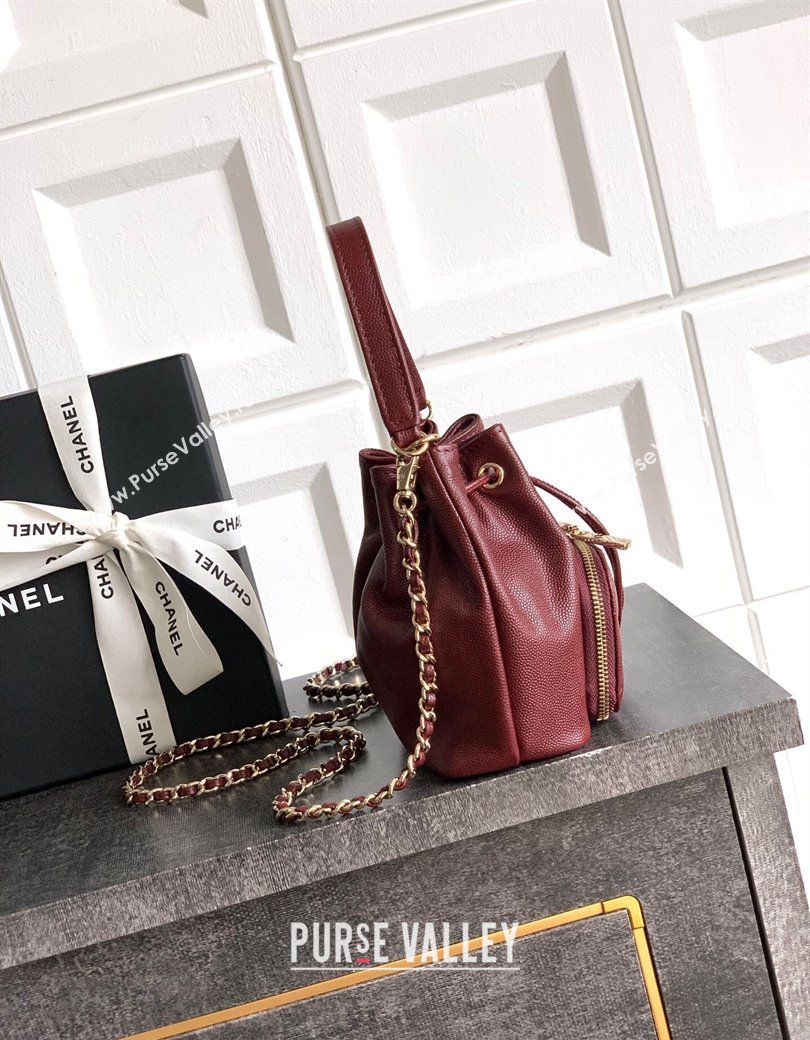 Chanel Grained Calfskin Mini Bucket Bag Burgundy 2025 CH081301 (yezi-250813022)