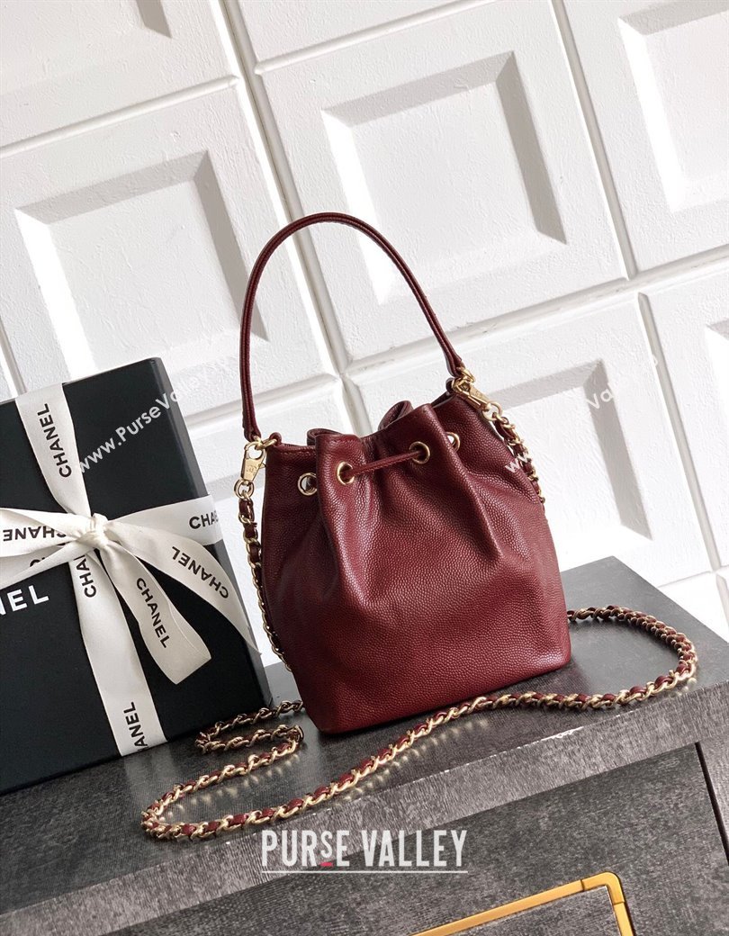 Chanel Grained Calfskin Mini Bucket Bag Burgundy 2025 CH081301 (yezi-250813022)