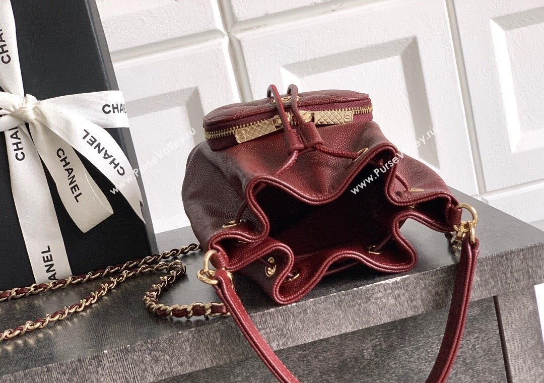 Chanel Grained Calfskin Mini Bucket Bag Burgundy 2025 CH081301 (yezi-250813022)