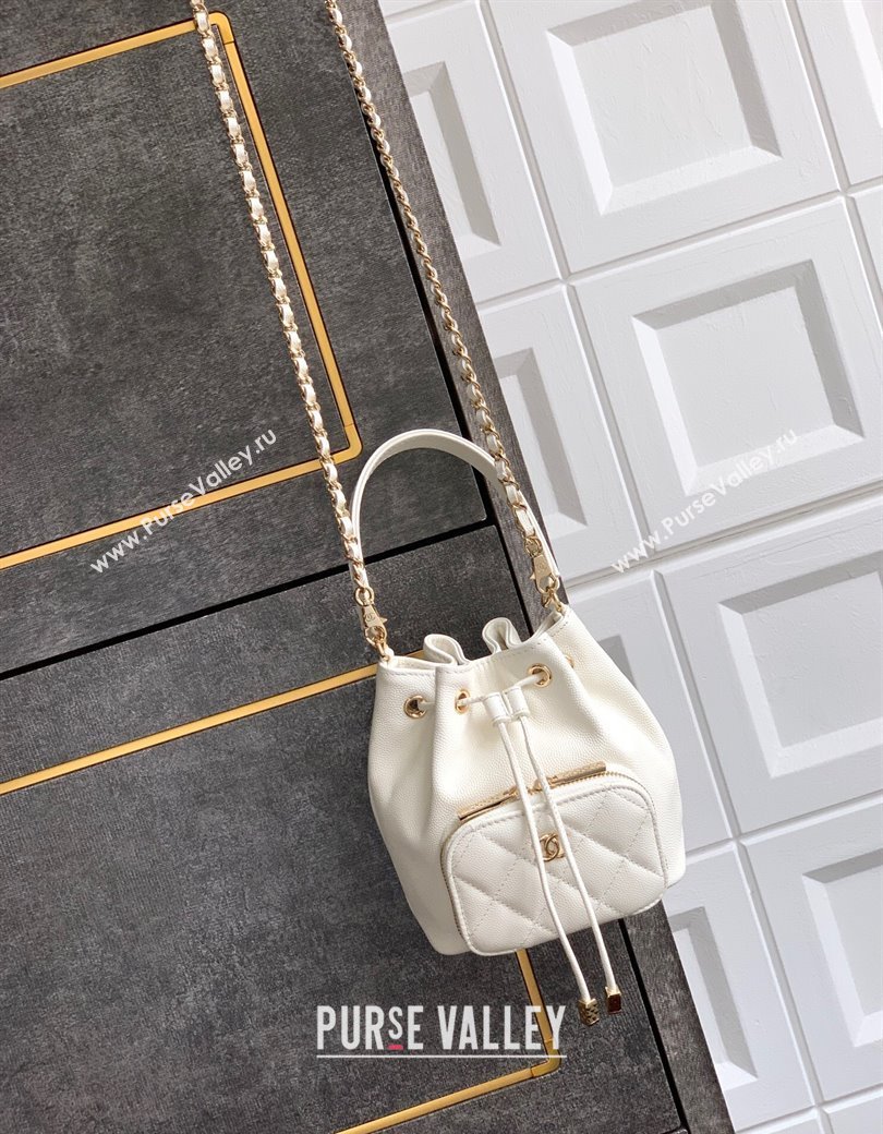 Chanel Grained Calfskin Mini Bucket Bag White 2025 CH081301 (yezi-250813023)