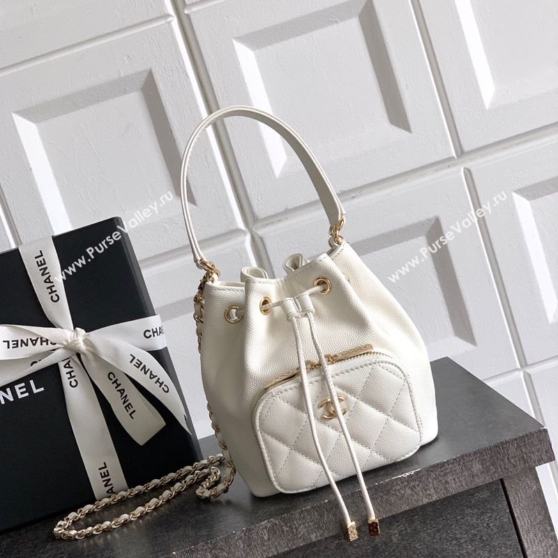 Chanel Grained Calfskin Mini Bucket Bag White 2025 CH081301 (yezi-250813023)