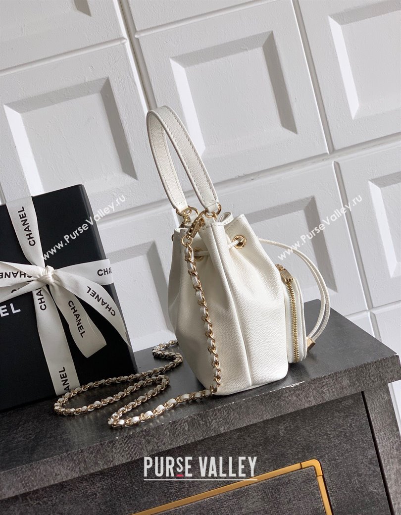 Chanel Grained Calfskin Mini Bucket Bag White 2025 CH081301 (yezi-250813023)