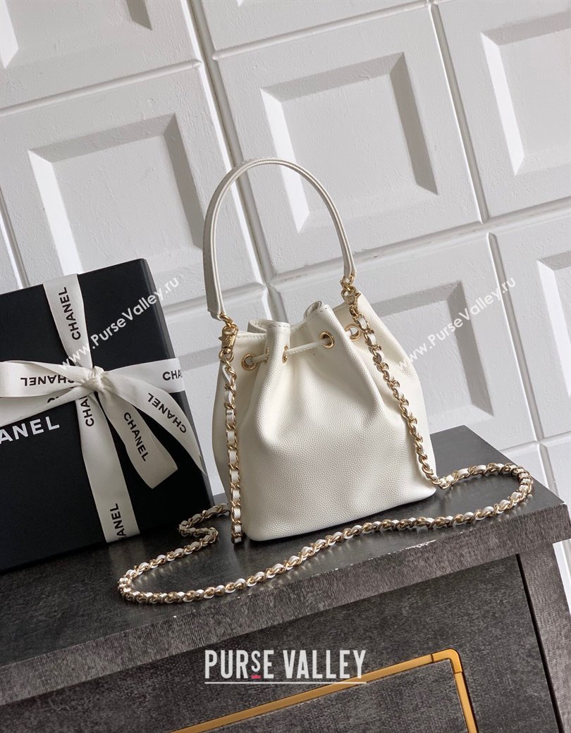 Chanel Grained Calfskin Mini Bucket Bag White 2025 CH081301 (yezi-250813023)
