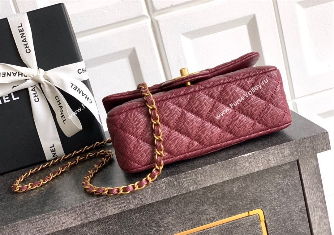Chanel Grained Shiny Calfskin Mini Flap Bag with Top Handle and Chain AS5701 Burgundy 2025 (yezi-250812110)