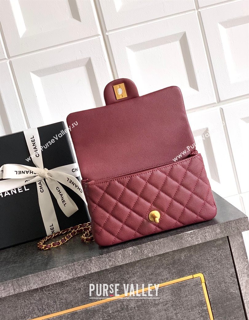 Chanel Grained Shiny Calfskin Mini Flap Bag with Top Handle and Chain AS5701 Burgundy 2025 (yezi-250812110)