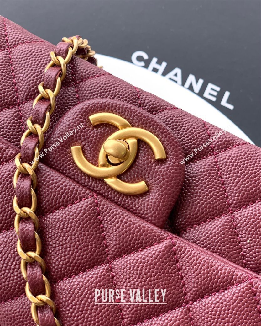 Chanel Grained Shiny Calfskin Mini Flap Bag with Top Handle and Chain AS5701 Burgundy 2025 (yezi-250812110)