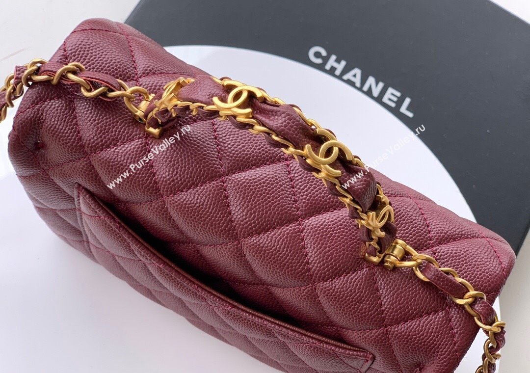 Chanel Grained Shiny Calfskin Mini Flap Bag with Top Handle and Chain AS5701 Burgundy 2025 (yezi-250812110)