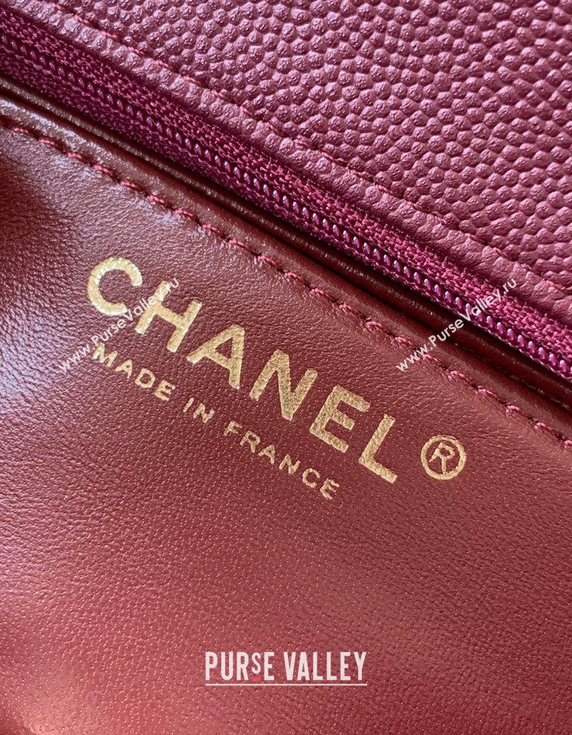 Chanel Grained Shiny Calfskin Mini Flap Bag with Top Handle and Chain AS5701 Burgundy 2025 (yezi-250812110)