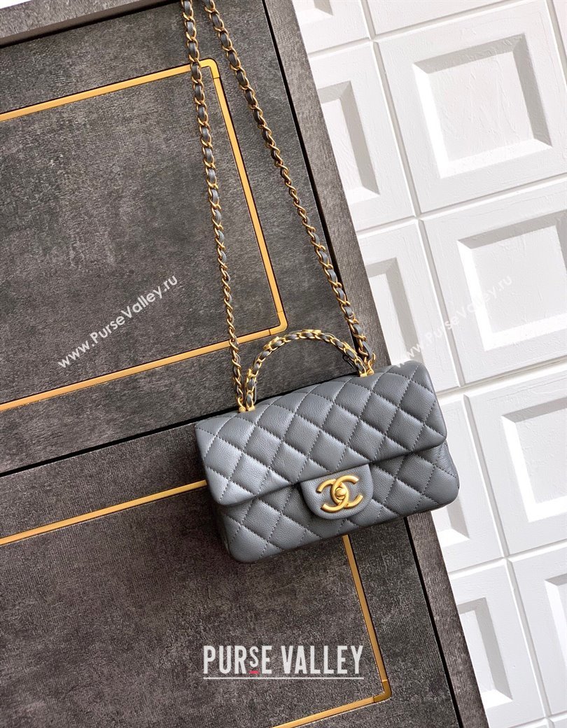 Chanel Grained Shiny Calfskin Mini Flap Bag with Top Handle and Chain AS5701 Grey 2025 (yezi-250812111)