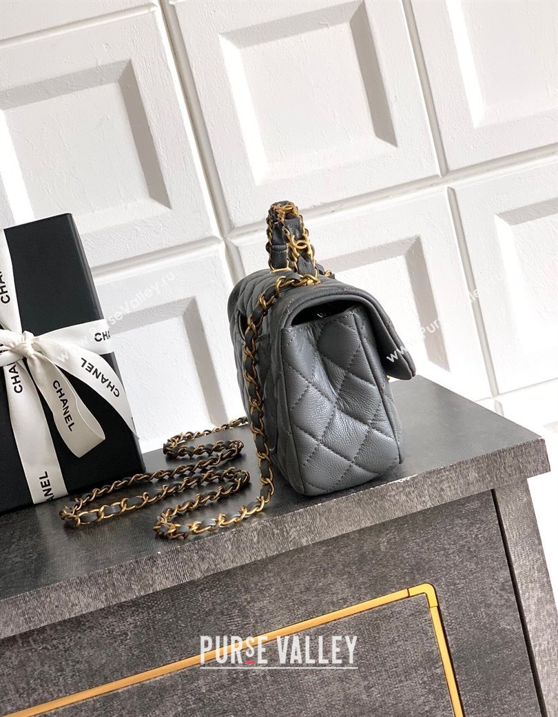 Chanel Grained Shiny Calfskin Mini Flap Bag with Top Handle and Chain AS5701 Grey 2025 (yezi-250812111)